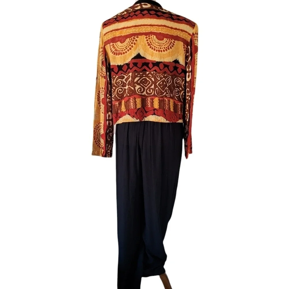 Vintage 80s Abstract Print Gauze Jacket and Wide Leg‎ Coin Detail Pant Set - Picture 6 of 9